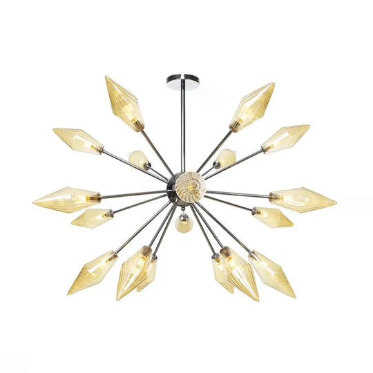 Industrial Amber/Clear Pendant Chandelier With Diamond Glass Shade - 9/12/15 Lights Living Room