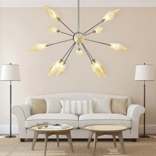 Industrial Amber/Clear Pendant Chandelier With Diamond Glass Shade - 9/12/15 Lights Living Room