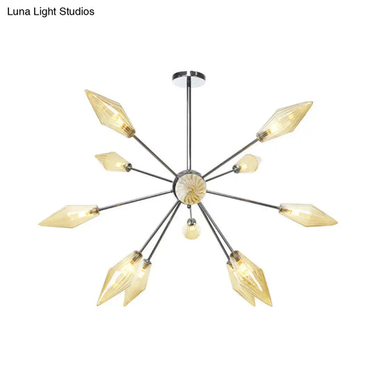 Industrial Amber/Clear Pendant Chandelier Lamp With Diamond Glass Shade - 9/12/15-Light For Living