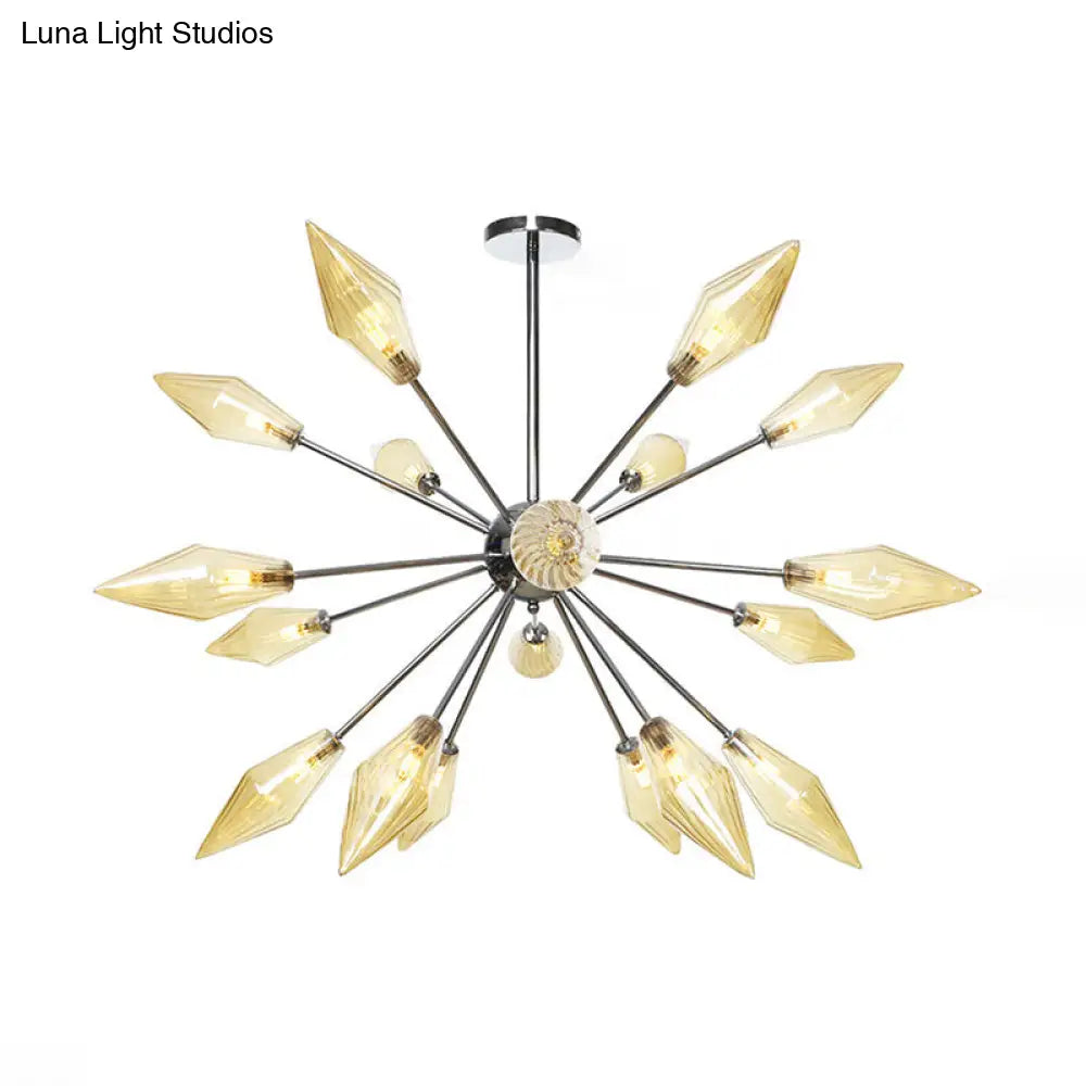 Industrial Amber/Clear Pendant Chandelier Lamp With Diamond Glass Shade - 9/12/15-Light For Living