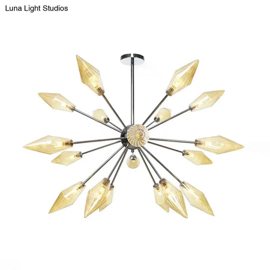 Industrial Amber/Clear Pendant Chandelier Lamp With Diamond Glass Shade - 9/12/15-Light For Living