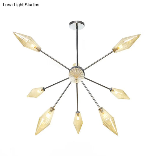 Industrial Amber/Clear Pendant Chandelier Lamp With Diamond Glass Shade - 9/12/15-Light For Living