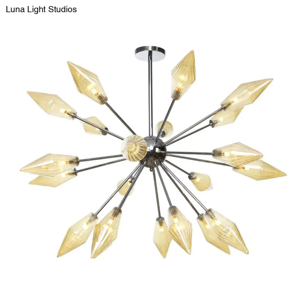 Industrial Amber/Clear Pendant Chandelier Lamp With Diamond Glass Shade - 9/12/15-Light For Living