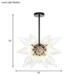 Industrial Amber/Clear Ribbed Glass Pendant Lighting With Starburst Design - 9/12/15 Heads Bedroom