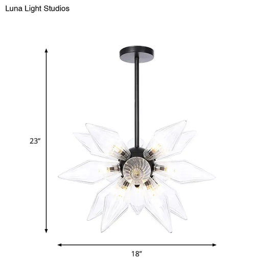 Industrial Pendant Chandelier With Amber/Clear Ribbed Glass And Starburst Design - 9/12/15 Heads For