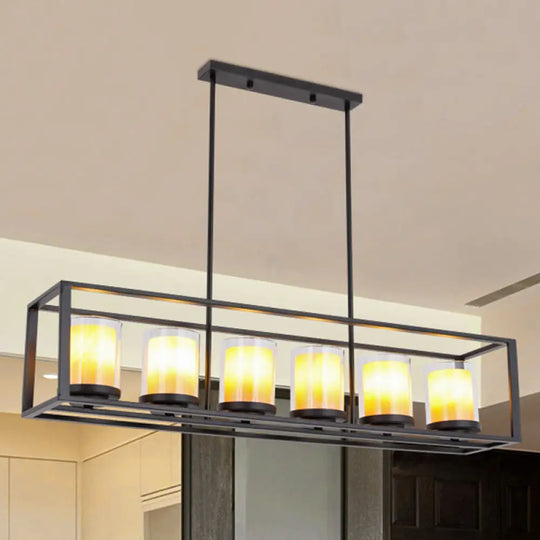 Industrial Amber Cylinder Island Light Fixture - Clear Glass & Marble Kitchen Hanging Lamp