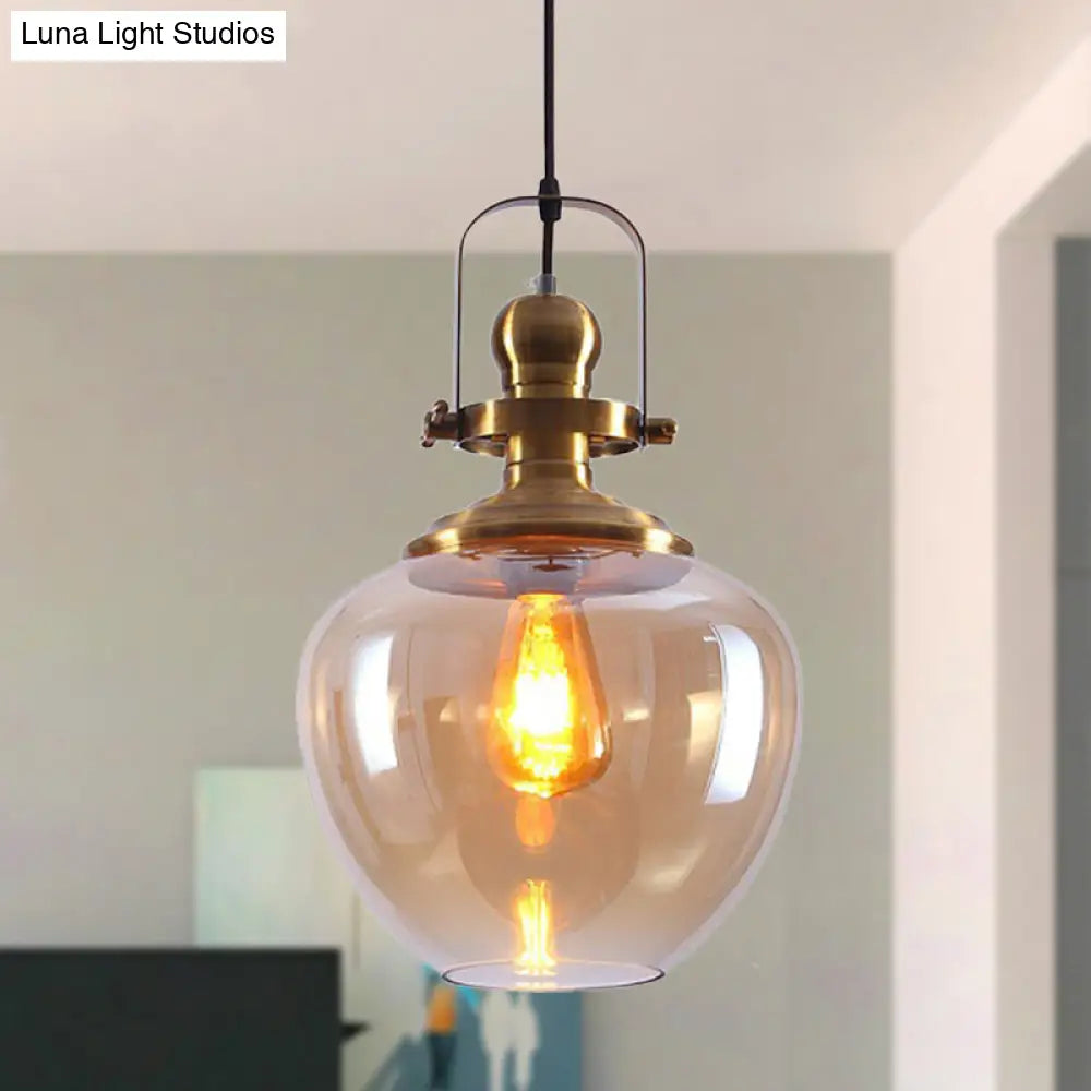 Industrial Amber Glass Brass Orb Pendant Ceiling Light For Living Room