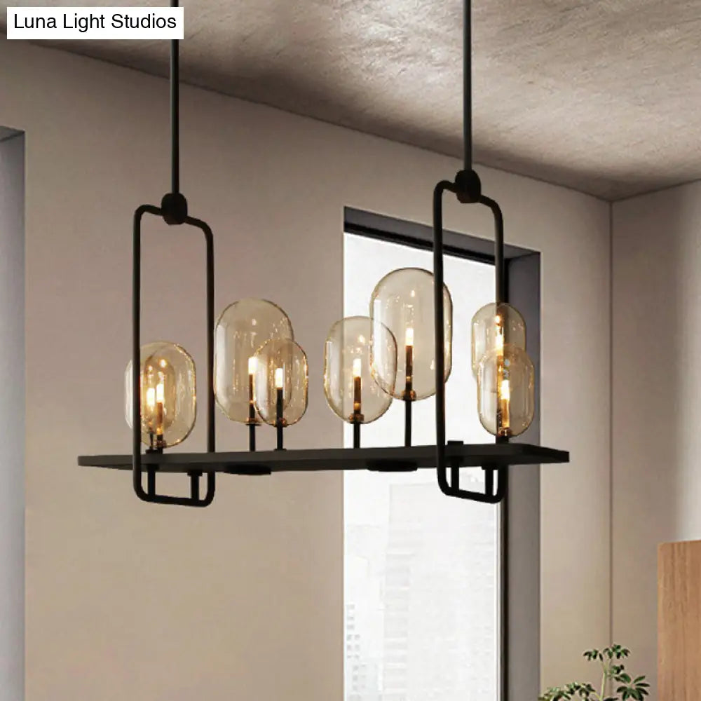 Industrial Amber Glass Hanging Light Fixture - Capsule Restaurant Island Lighting (6/8 Bulbs Black)