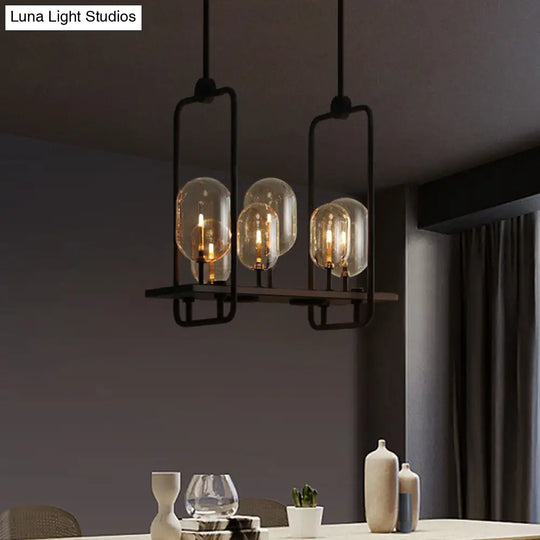 Industrial Amber Glass Hanging Light Fixture - Capsule Restaurant Island Lighting (6/8 Bulbs Black)