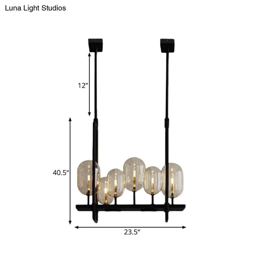 Industrial Amber Glass Hanging Light Fixture - Capsule Restaurant Island Lighting (6/8 Bulbs Black)