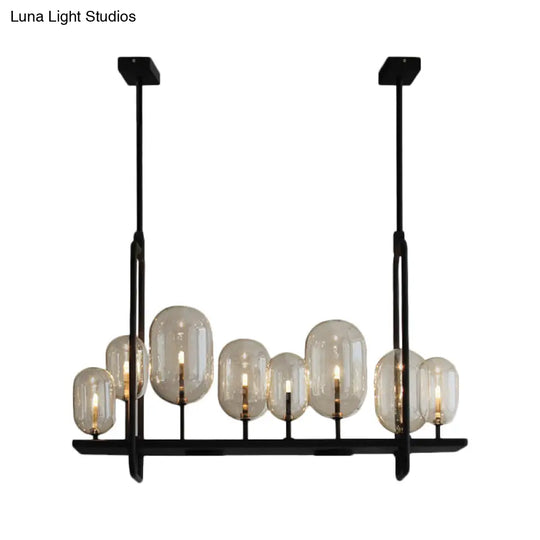 Industrial Amber Glass Hanging Light Fixture - Capsule Restaurant Island Lighting (6/8 Bulbs Black)