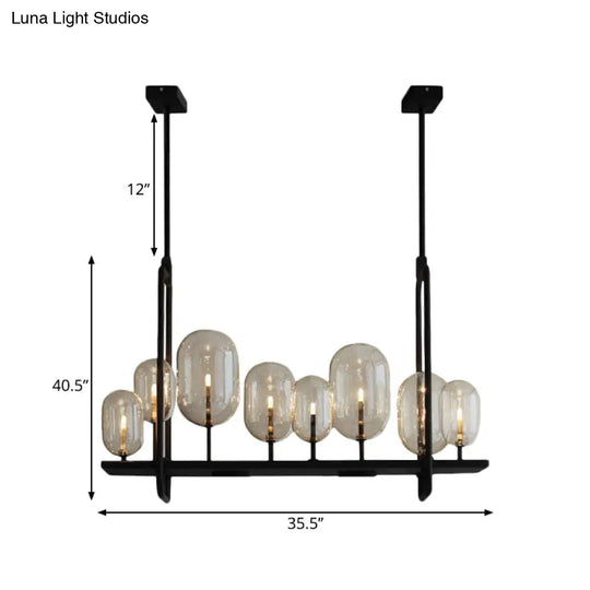 Industrial Amber Glass Hanging Light Fixture - Capsule Restaurant Island Lighting (6/8 Bulbs Black)