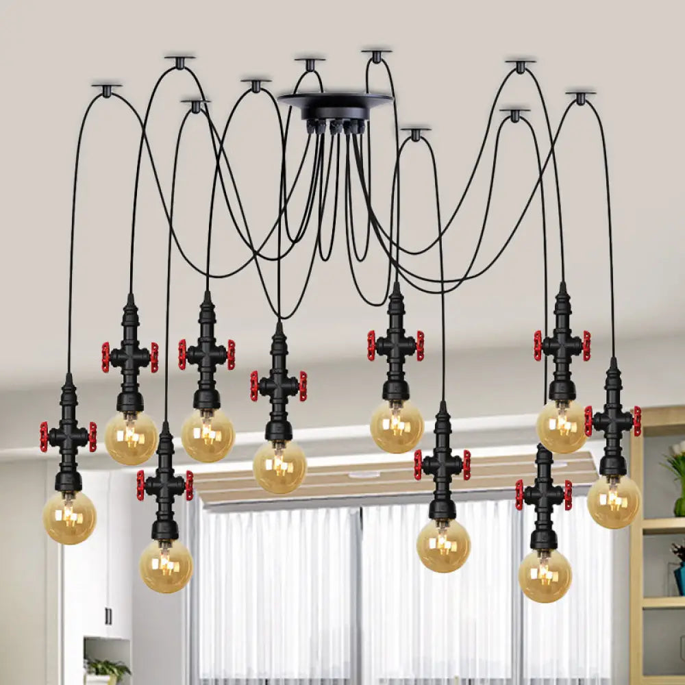 Industrial Amber Glass Swag Pendant Light Fixture With Led Multi Ceiling And Valve Deco - Globe