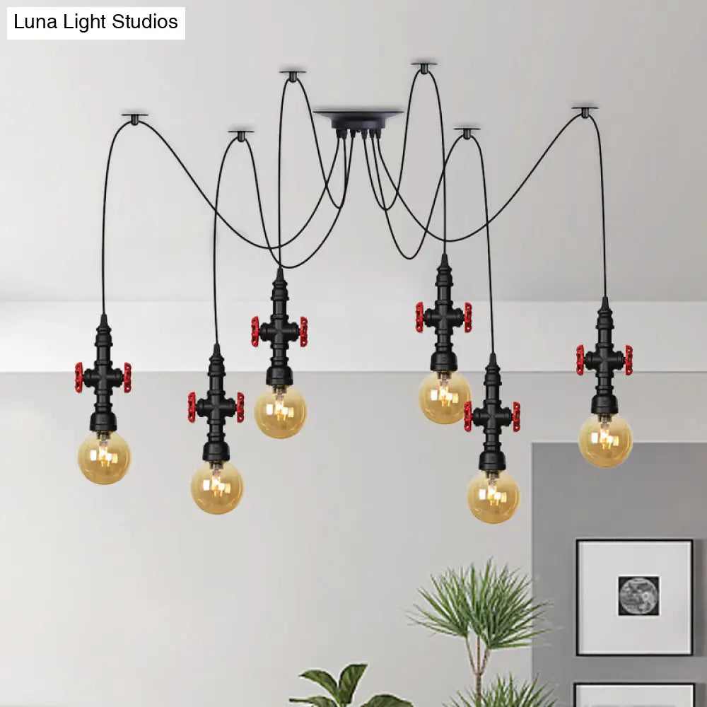 Industrial Amber Glass Swag Pendant Light Fixture With Led Multi Ceiling And Valve Deco - Globe