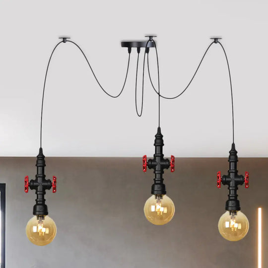 Industrial Amber Glass Swag Pendant Light Fixture With Led Multi Ceiling And Valve Deco - Globe