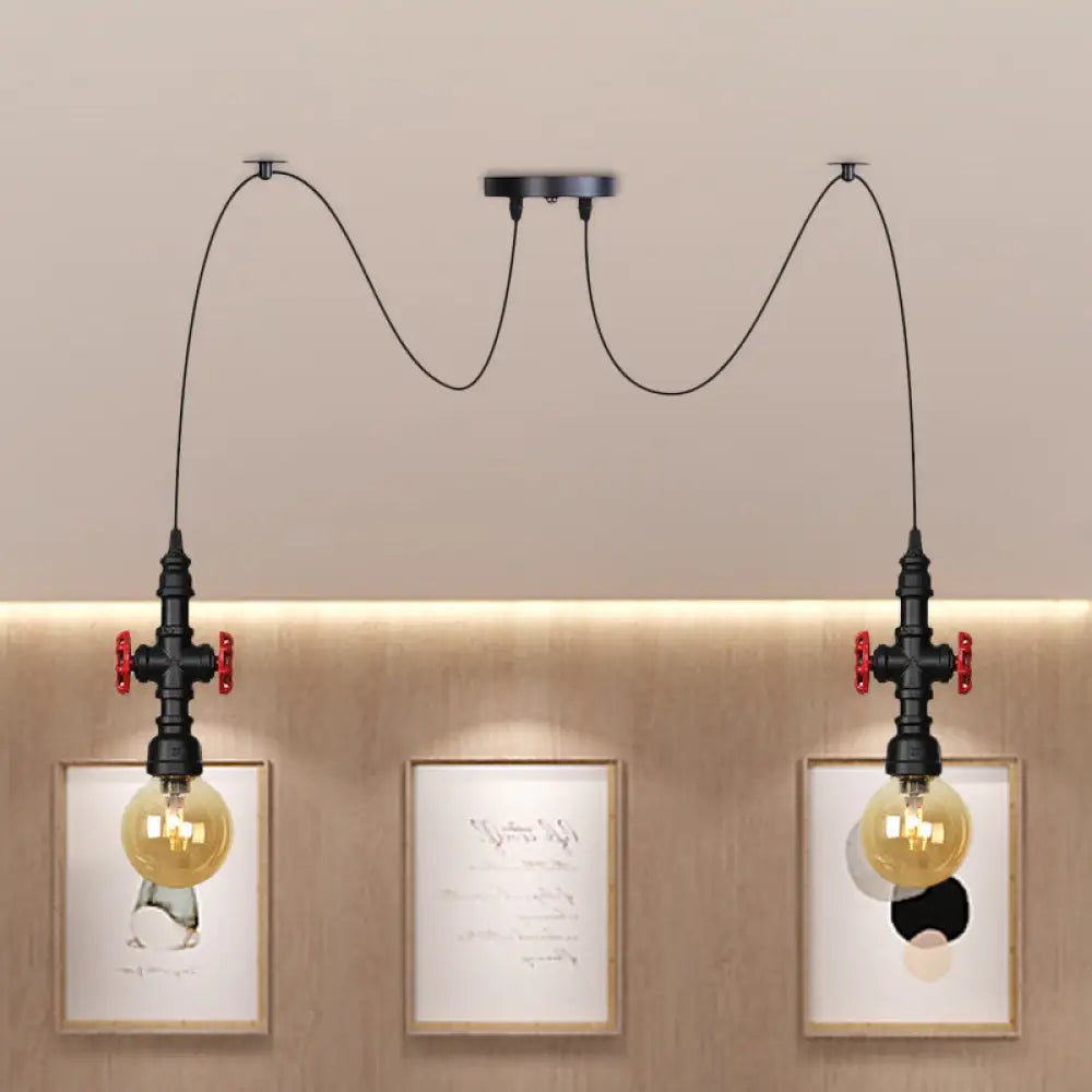 Industrial Amber Glass Swag Pendant Light Fixture With Led Multi Ceiling And Valve Deco - Globe