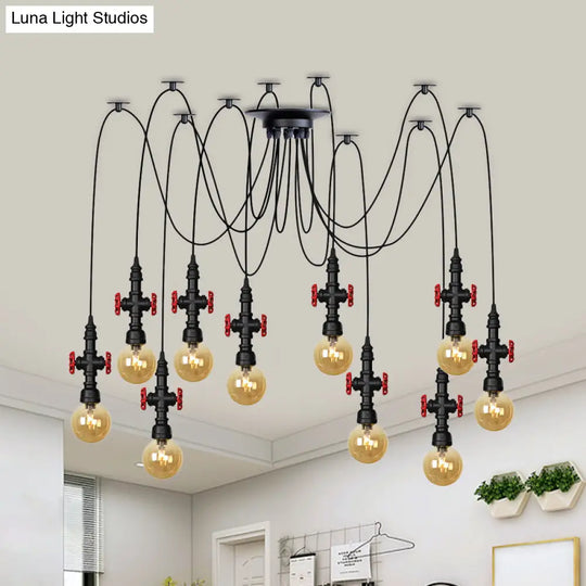 Industrial Amber Glass Swag Pendant Light Fixture With Led Multi Ceiling And Valve Deco - Globe