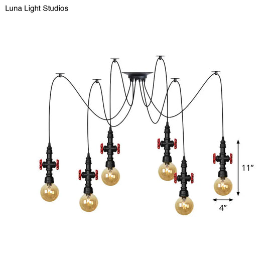 Industrial Globe Led Ceiling Light With Amber Glass And Multiple Heads