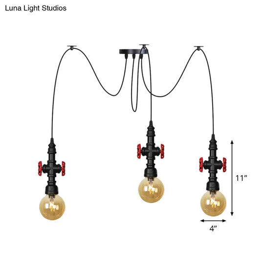 Industrial Globe Led Ceiling Light With Amber Glass And Multiple Heads