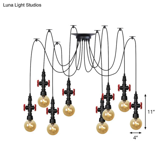 Industrial Globe Led Ceiling Light With Amber Glass And Multiple Heads