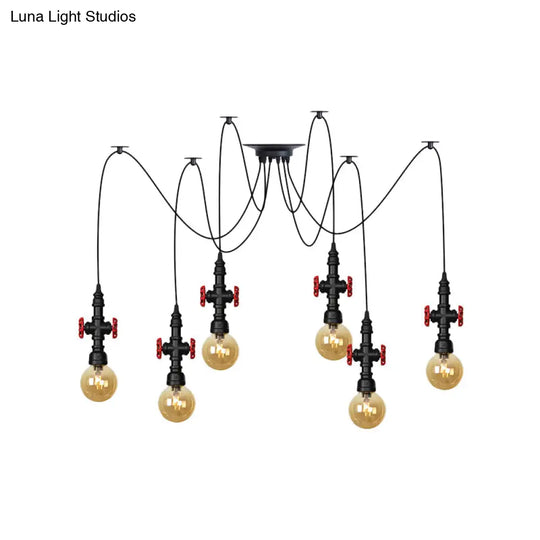 Industrial Amber Glass Swag Pendant Light Fixture With Led Multi Ceiling And Valve Deco - Globe