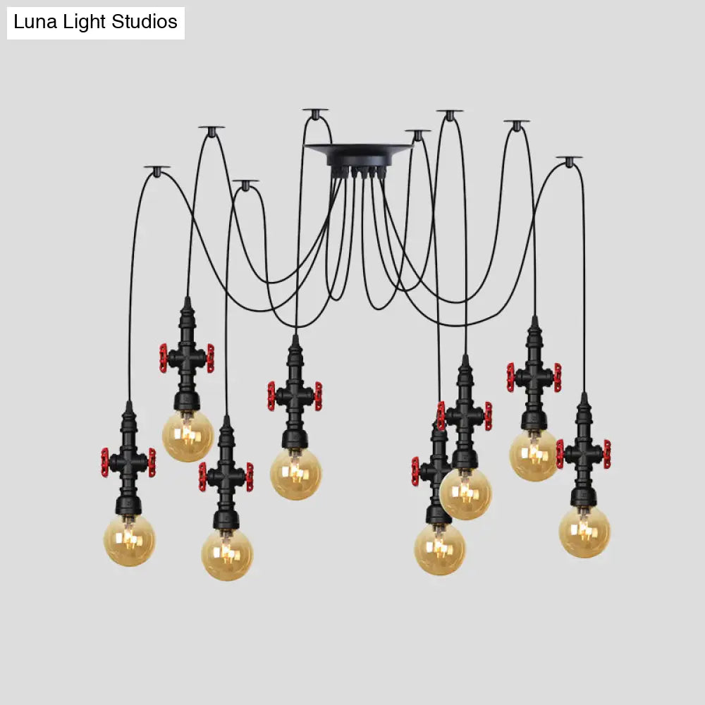 Industrial Amber Glass Swag Pendant Light Fixture With Led Multi Ceiling And Valve Deco - Globe