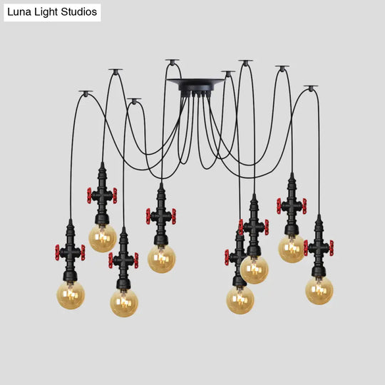 Industrial Amber Glass Swag Pendant Light Fixture With Led Multi Ceiling And Valve Deco - Globe