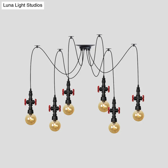 Industrial Amber Glass Swag Pendant Light Fixture With Led Multi Ceiling And Valve Deco - Globe