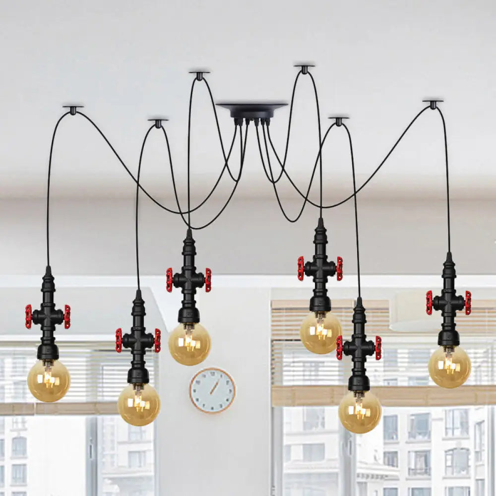 Industrial Amber Glass Swag Pendant Light Fixture With Led Multi Ceiling And Valve Deco - Globe