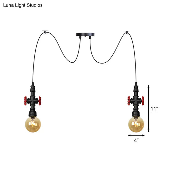 Industrial Globe Led Ceiling Light With Amber Glass And Multiple Heads