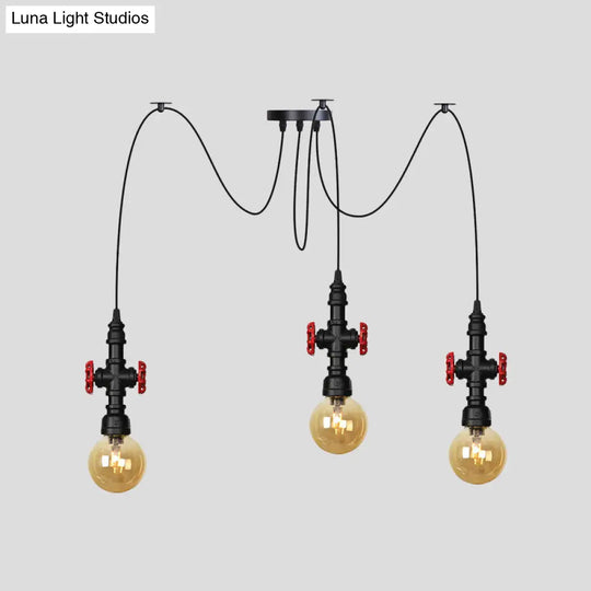 Industrial Amber Glass Swag Pendant Light Fixture With Led Multi Ceiling And Valve Deco - Globe