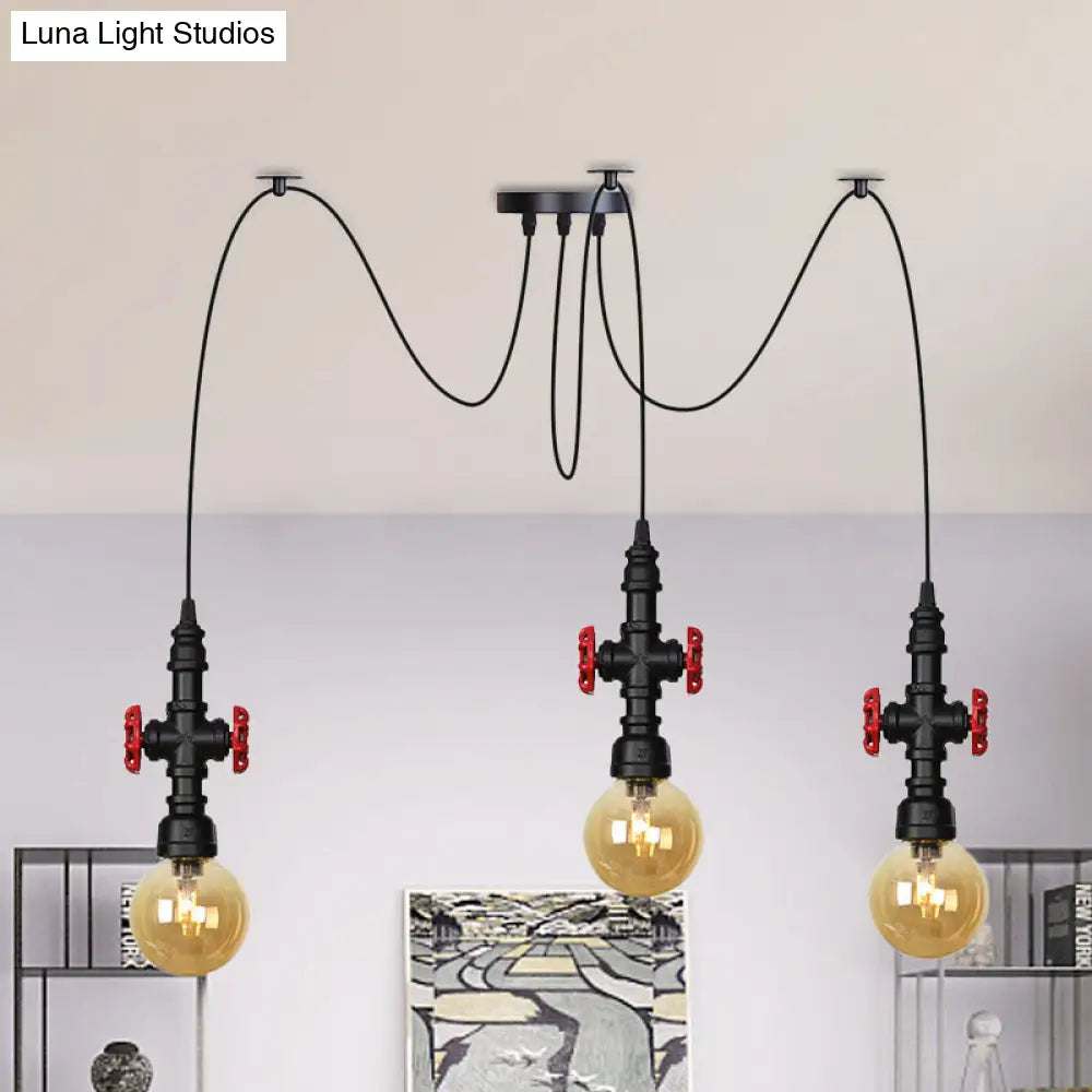 Industrial Globe Led Ceiling Light With Amber Glass And Multiple Heads