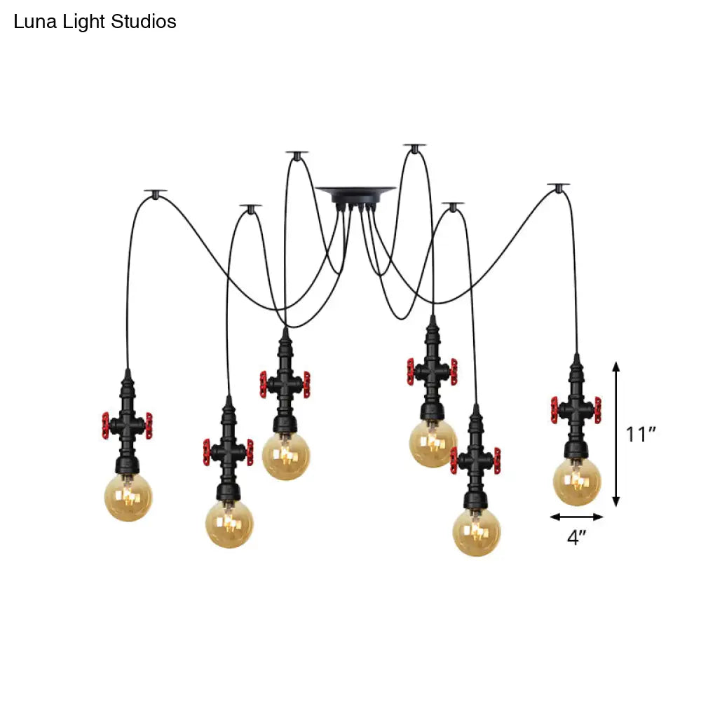 Industrial Amber Glass Swag Pendant Light Fixture With Led Multi Ceiling And Valve Deco - Globe