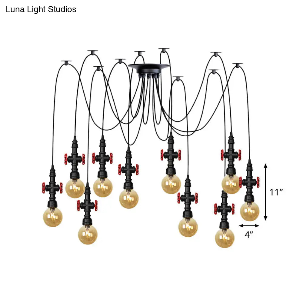 Industrial Globe Led Ceiling Light With Amber Glass And Multiple Heads