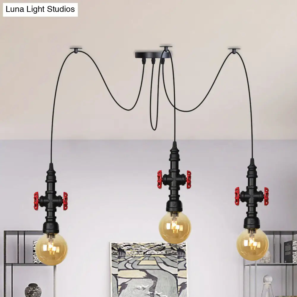Industrial Amber Glass Swag Pendant Light Fixture With Led Multi Ceiling And Valve Deco - Globe