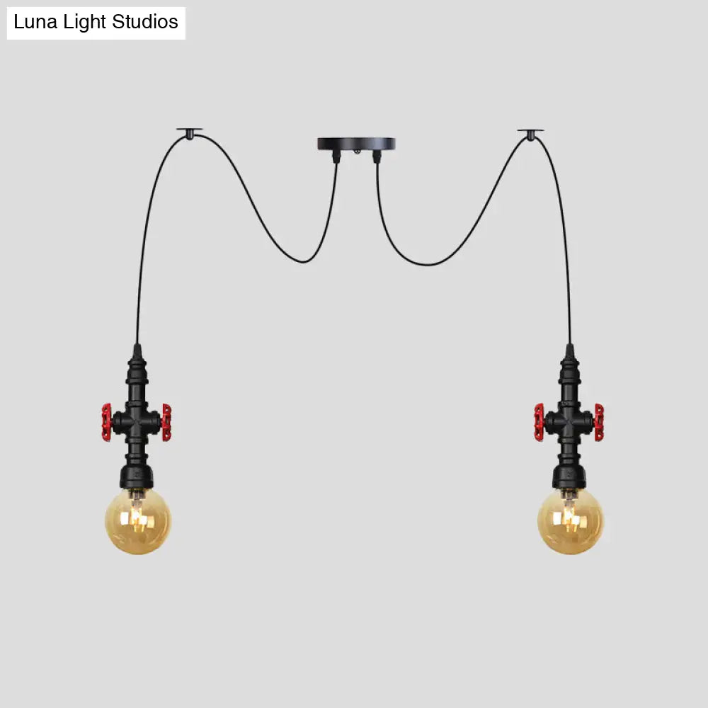 Industrial Amber Glass Swag Pendant Light Fixture With Led Multi Ceiling And Valve Deco - Globe