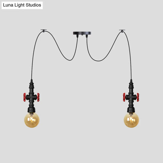 Industrial Amber Glass Swag Pendant Light Fixture With Led Multi Ceiling And Valve Deco - Globe