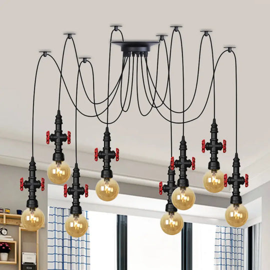 Industrial Amber Glass Swag Pendant Light Fixture With Led Multi Ceiling And Valve Deco - Globe