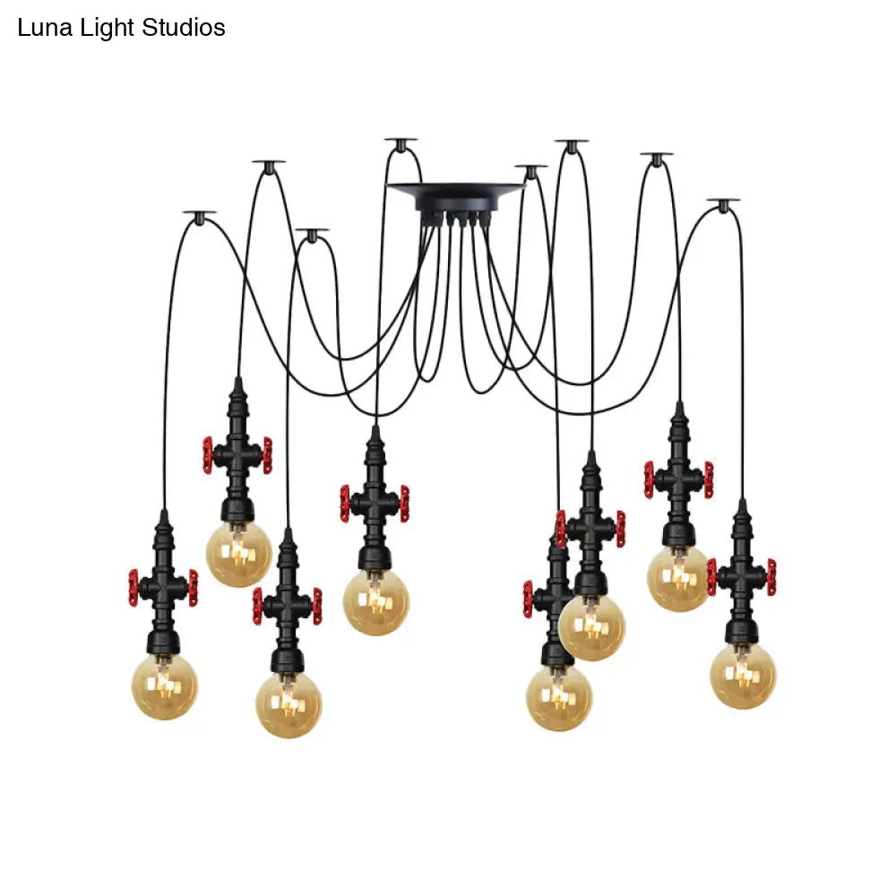 Industrial Amber Glass Swag Pendant Light Fixture With Led Multi Ceiling And Valve Deco - Globe