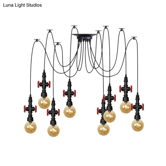 Industrial Amber Glass Swag Pendant Light Fixture With Led Multi Ceiling And Valve Deco - Globe