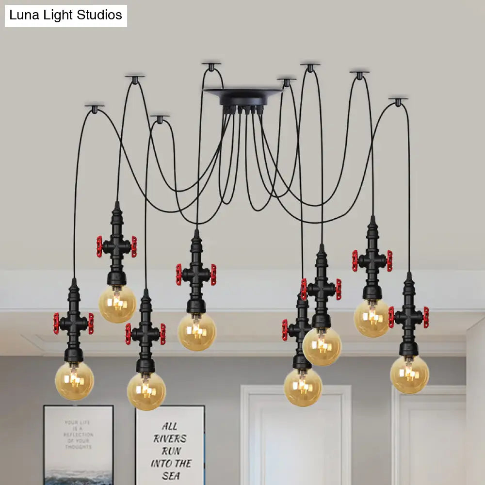 Industrial Amber Glass Swag Pendant Light Fixture With Led Multi Ceiling And Valve Deco - Globe