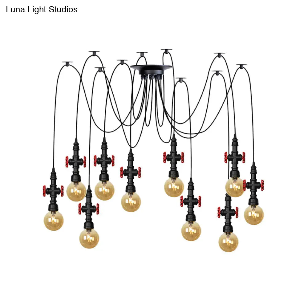 Industrial Amber Glass Swag Pendant Light Fixture With Led Multi Ceiling And Valve Deco - Globe