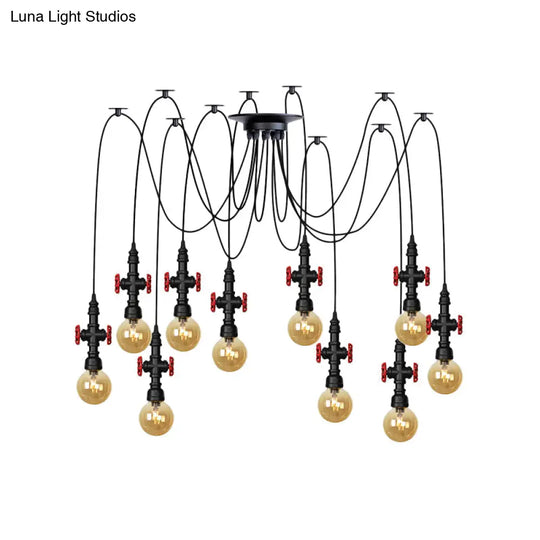 Industrial Amber Glass Swag Pendant Light Fixture With Led Multi Ceiling And Valve Deco - Globe