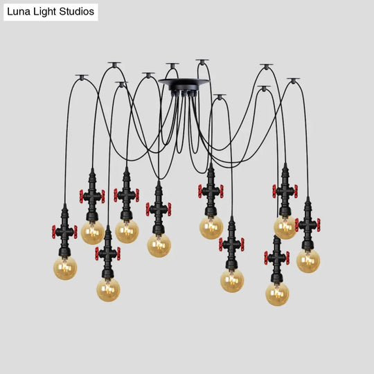 Industrial Amber Glass Swag Pendant Light Fixture With Led Multi Ceiling And Valve Deco - Globe