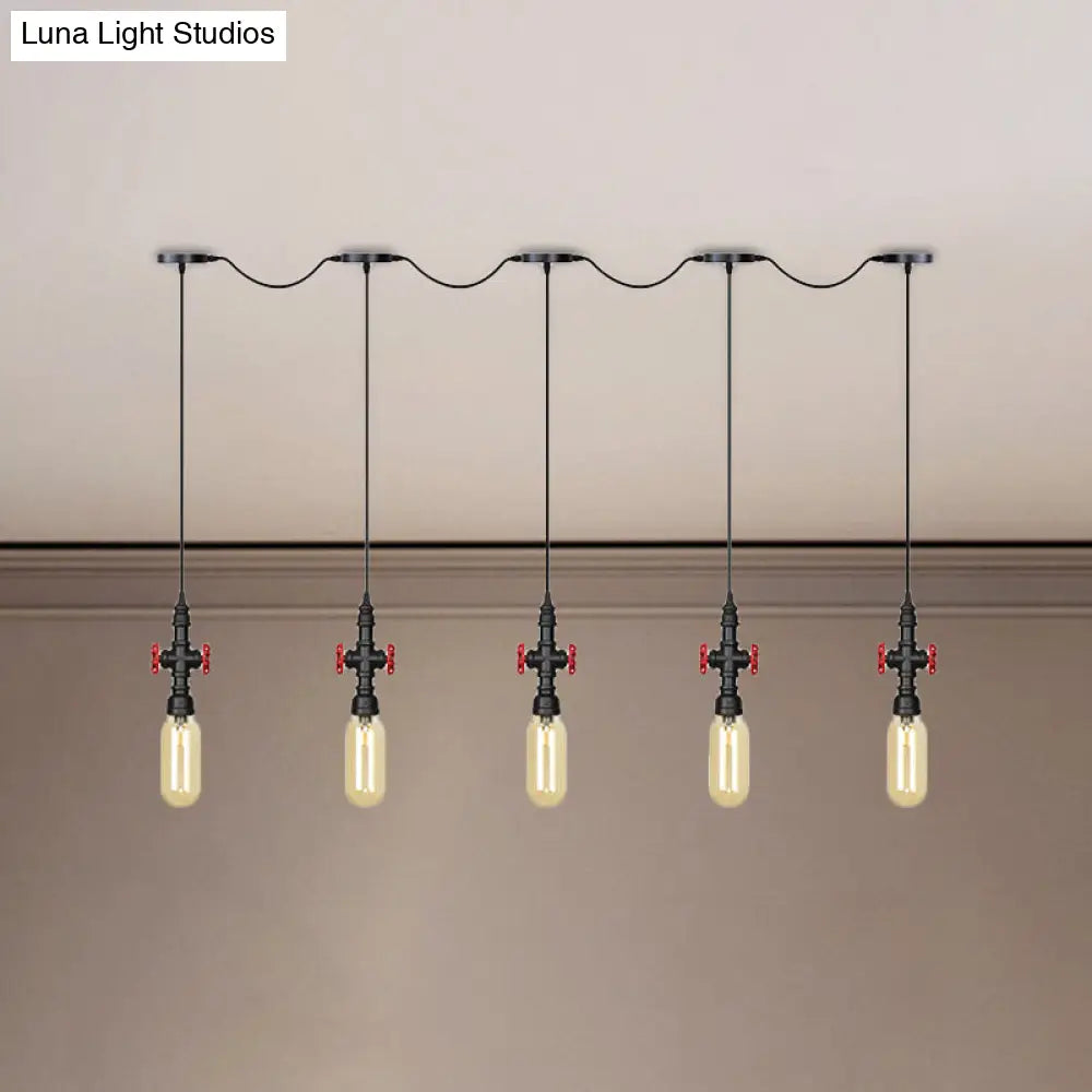 Industrial Amber Glass Tandem Multi-Pendant Hanging Lamp Kit - Black Capsule 3/5/7-Light Design