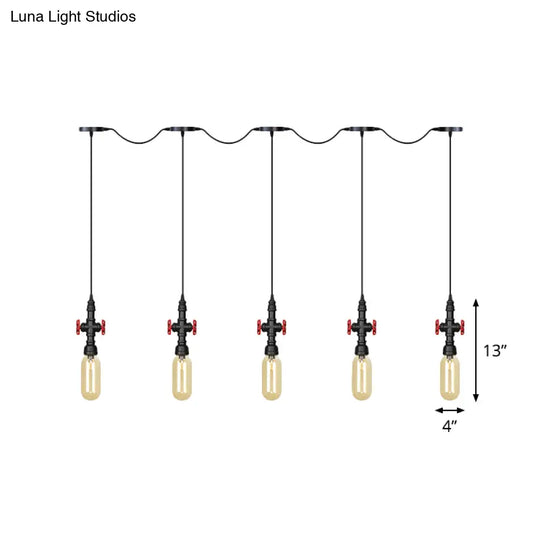 Industrial Amber Glass Tandem Multi-Pendant Hanging Lamp Kit - Black Capsule 3/5/7-Light Design