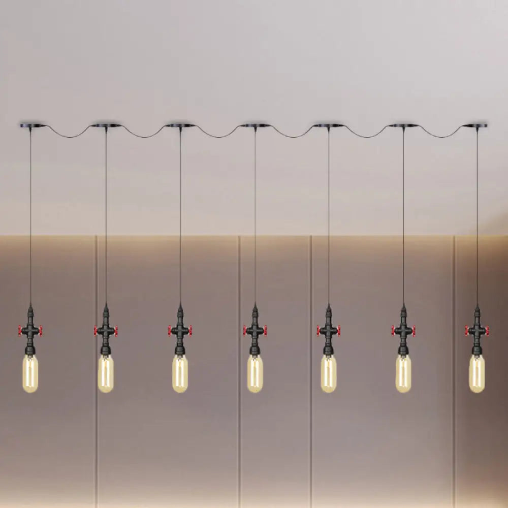 Industrial Amber Glass Tandem Multi-Pendant Hanging Lamp Kit - Black Capsule 3/5/7-Light Design