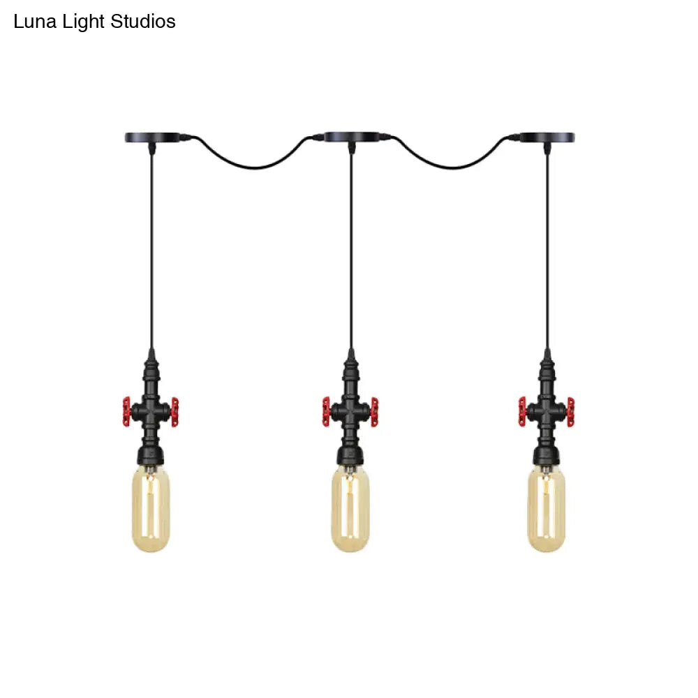 Industrial Amber Glass Tandem Multi-Pendant Hanging Lamp Kit - Black Capsule 3/5/7-Light Design