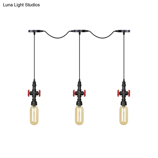 Industrial Amber Glass Tandem Multi-Pendant Hanging Lamp Kit - Black Capsule 3/5/7-Light Design