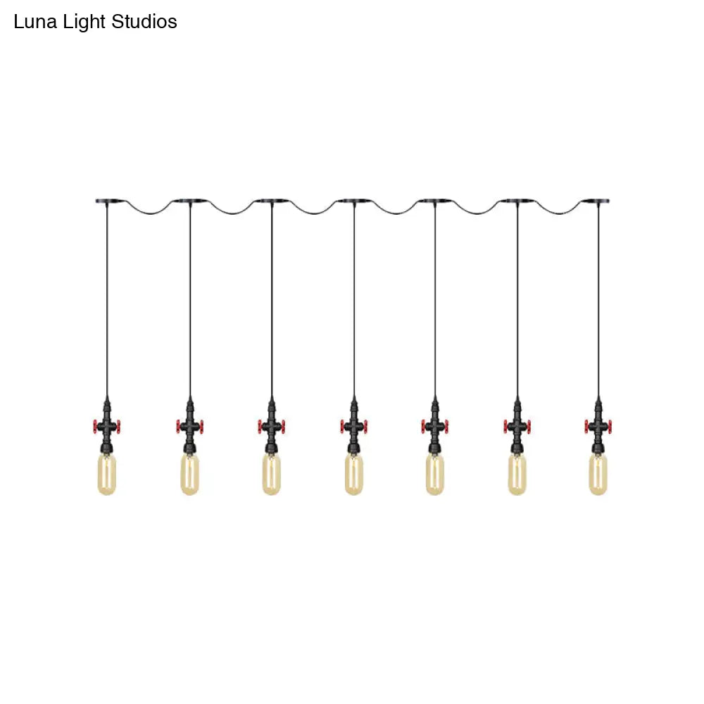 Industrial Amber Glass Tandem Multi-Pendant Hanging Lamp Kit - Black Capsule 3/5/7-Light Design